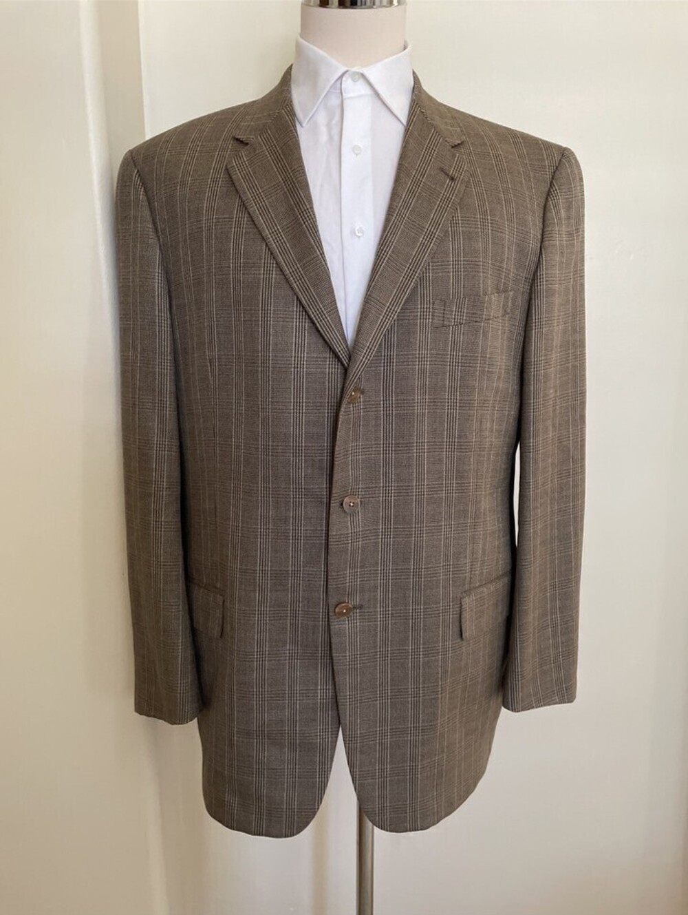 Joseph Abboud Brown Check Multi 3 Button 100% wool USA 44L